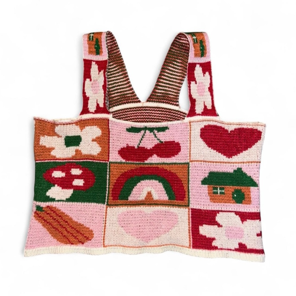Cider Multicolor Patchwork Knit Crop Top size medium